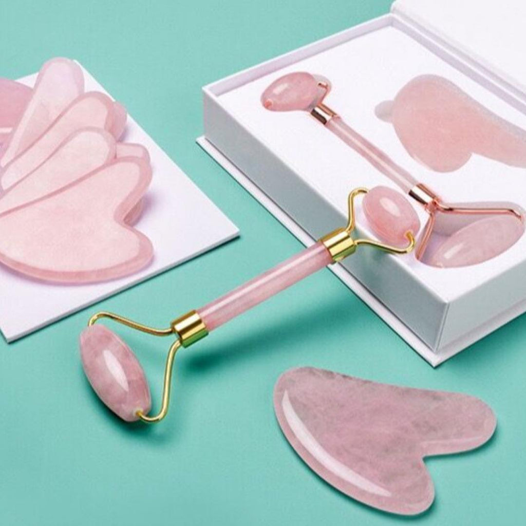 Box Beauté Rouleau de Jade & Gua Sha en Quartz Rose