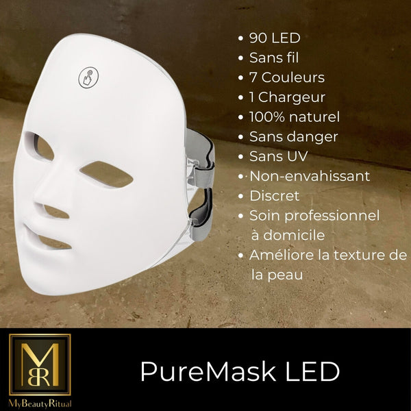 Top Masque LED sans fil, le PureMask LED, ce Masque visage Luminothérapie LED offre 7 couleurs pour traiter tous vos problèmes de peau avec des LED froides et sans UV - N°1 en France Masque LED